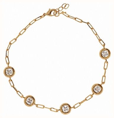 Burren Jewellery 18K Gold Plated Oval Link Chain Bracelet, Bezel-set Round White CZ Stations B1834