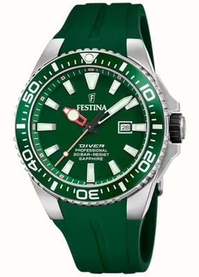 Festina Men's Diver (45.7mm) Green Dial / Green Rubber Strap F20664/2