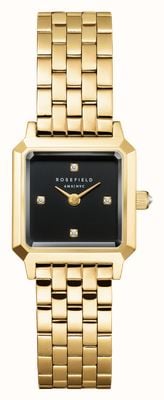 Rosefield Boxelle (19.5mm) Black CD Sunray Dial / Gold-Plated Stainless Steel Bracelet BBGSG-B08