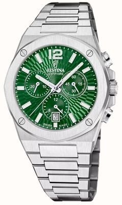 Festina Swiss Made Vallée Quartz Chronograph (42mm) Green Dial / Stainless Steel Bracelet F22002/3