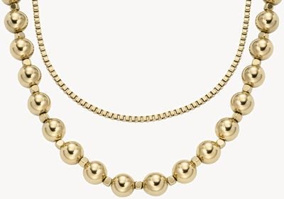 Fossil Women's All Stacked Up Double Strand Gold-Tone Stainless Steel Necklace JA7248710