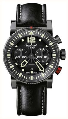 Hanhart PRIMUS Pilot Automatic Chronograph (44mm) Black Dial / Black Leather Strap - M 740.510-0020