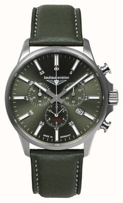 Bauhaus Aviation Titanium Quartz Chronograph (42mm) Dark Green Dial / Green Leather Strap 28804