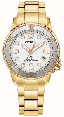 Citizen Eco-Drive Promaster Diver (36.5mm) White Dial / Gold PVD Stainless Steel Bracelet EO2029-54A