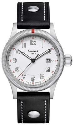 Hanhart PIONEER One Automatic (42mm) White Dial / Black Leather Rivet Strap - M 762.200-0010
