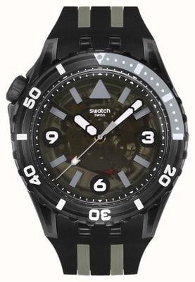 Swatch SCUBAQUA BLACK SEA NETTLE (44mm) Transparent Black Dial / Matte Black Silicone Strap SSCU09B100