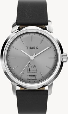 Timex x Peanuts Marlin Automatic 75th Anniversary Edition (40mm) Silver Dial / Leather Strap Watch TW2Y10000