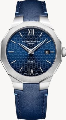 Baume & Mercier Riviera Quartz (39mm) Blue Sun-Satin Dial / Blue Calfskin Leather Strap 10846