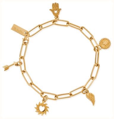 ChloBo Soul Compass Multi Charm Link Chain Bracelet 18ct Gold Plated GBLCMSC