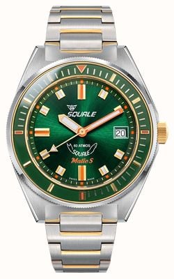 Squale Matic S Automatic (39mm) Sunray Green Dial / Two-Tone Stainless Steel Bracelet Watch MATICGGRGR.SSBI Squale Matic S Automatic (39mm) Sunray Green Dial / Two-Tone Stainless Steel Bracelet Watch MATICGGRGR.SSBI