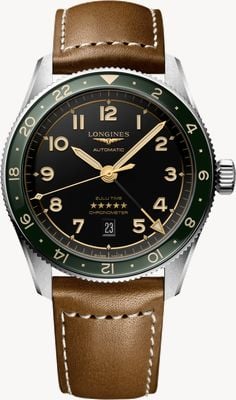 LONGINES Spirit Zulu Time GMT Automatic (42mm) Black Dial / Brown Leather Strap L38124632