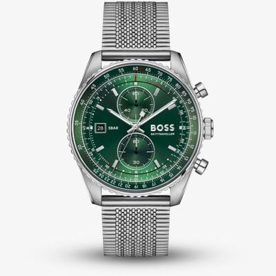 BOSS Mens Skytraveller Chronograph Green Dial Mesh Bracelet BOSS Watch 1514347