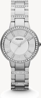 Fossil Women's Virginia | Silver Dial | Crystal Set | Stainless Steel Bracelet ES3282