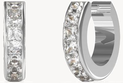 Guess Women's Huggie Me Rhodium Plated 11mm Square Crystal Huggie Hoop Earrings UBE03134RH