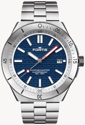 FORTIS Marinemaster M-40 Performance Blue Japan (40mm) Stainless Steel Bracelet + Blue Horizon Rubber Strap F8120012