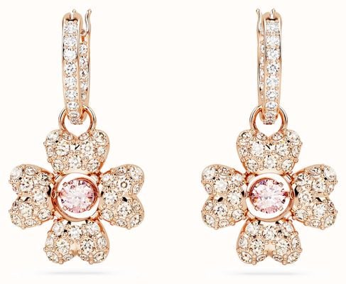 Swarovski Idyllia Drop Hoop Earrings Rose Gold-Tone Plated Pink and White Crystals 5674212