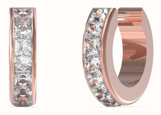 Guess Women's Huggie Me Rose Gold Plated 11mm Square Crystal Hugge Hoop Earrings UBE03134RG