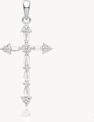 Treasure House Silver Fancy Cubic Zirconia Cross Emerald Cut And Round Stones G61131