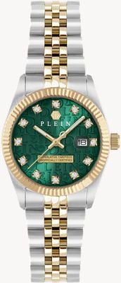 Philipp Plein ROCK COUTURE Date Superlative (28mm) Green Dial / Two-Tone Stainless Steel Bracelet PWNFA0325