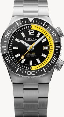 Sicura Hexa 400 Automatic Reissue (40mm) Matte Black Dial / Stainless Steel Bracelet Watch H400.SS.A.40ATM.01.SS