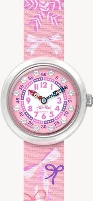 Flik Flak PICK A BOW (31.85mm) Pink and White Dial / Pink Bow Patterend Strap FBNP250