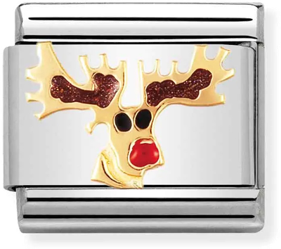 Nomination Classic Rudolph Reindeer 18ct Gold Enamel Charm 030225/08