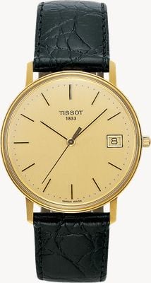 Tissot Goldrun Hesalite 18K Gold Black Leather Strap T71340121