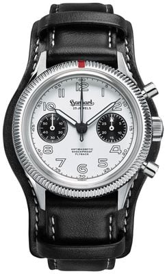 Hanhart 417 ES 1954 Flyback Panda (39mm) White Dial / Black Leather Strap - M H701.201-7010