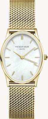 Rosefield Oval (24mm) White Mother-of-Pearl Dial / Gold-Plated Stainless Steel Mesh Bracelet OWGMG-OV10