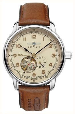 Zeppelin Méditerranée 1921 Small-Seconds Open Heart Automatic (40mm) Cream Dial / Brown Leather Strap 9666-5