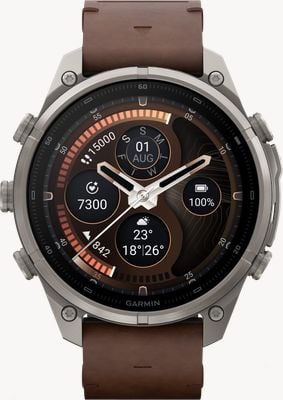 Garmin Fenix 9 Pro InReach 47mm Premium GPS Smartwatch - Titanium (Walnut Leather + Black Silicone) Watch 010-04336-41
