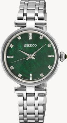 Seiko Classic Diamond Quartz (29mm) Green Mother-of-Pearl Dial / Stainless Steel Bracelet HGH006P1