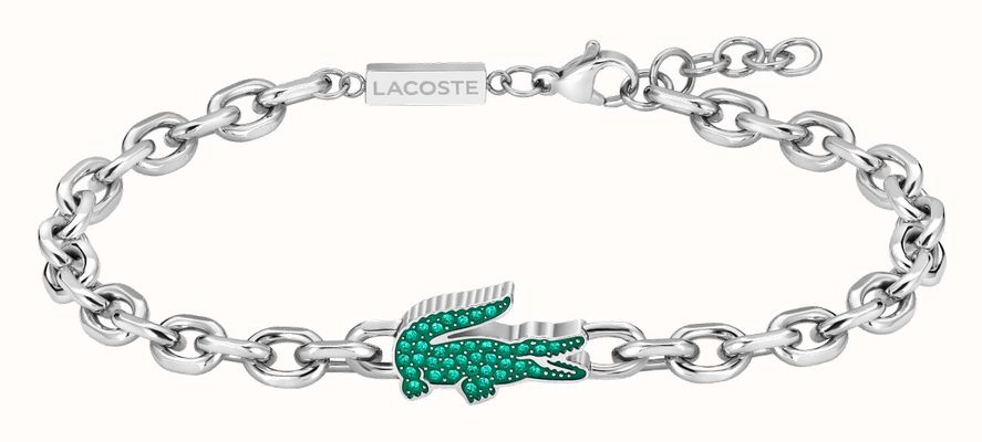Lacoste Arthor Stainless Steel Chain Bracelet With Green Crocodile 2040610