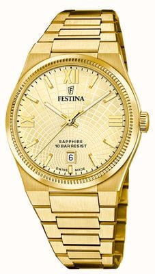 Festina Swiss Made Rivé Quartz (40mm) Gold Dial / Gold PVD Stainless Steel Bracelet F20057/2