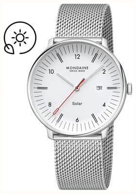 Mondaine Doppio Solar (41mm) Matte White Dial / Stainless Steel Mesh Bracelet MLE.41910.SM