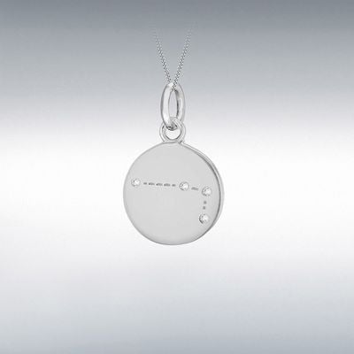 IBB Sterling Silver Rhodium Plated Aries Cubic Zirconia Star Sign Constellation Disc Pend 8.68.5699