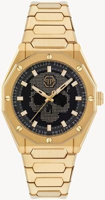 Philipp Plein PLEIN DELUXE Quartz (44mm) Black & Gold Skull Dial / Gold PVD Stainless Steel Bracelet PWWGA0326