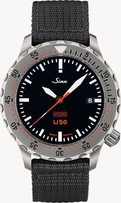 Sinn U50 HYDRO 5000m (41mm) Black Dial / Black Textile Strap Watch 1051.010 BLACK TEXTILE