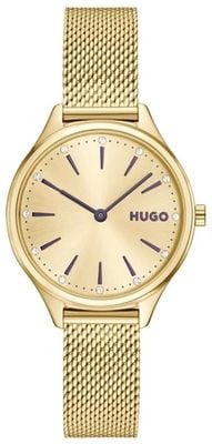 HUGO Gold Glossy Gold Dial Mesh Bracelet 1540188