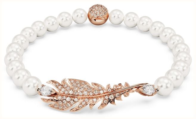 Swarovski Idyllia Bracelet Crystal Pearls White Crystal Feather Rose Gold-Tone Plated 5663480