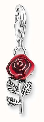 Thomas Sabo Ladies Silver Blackened Charm Pendant In Red Rose Design 2076-664-10