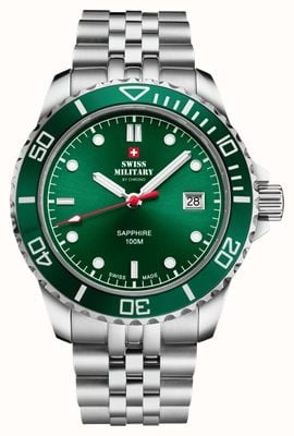 Swiss Military by Chrono Quartz (42mm) Green Sunray Dial / Stainless Steel Bracelet Watch SM34109.03