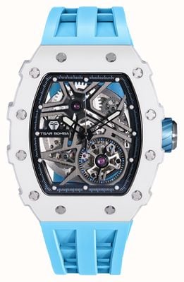 TSAR BOMBA Elemental Series Ceramic Automatic (43.5mm) Black Skeleton Dial / Blue FKM Rubber Strap TB8209C-04