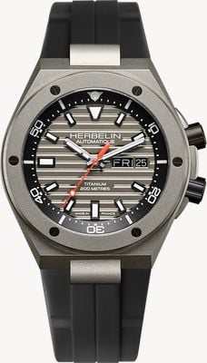 Herbelin Cap Camarat Automatic Titanium Diver (42mm) Grey Dial / Black FKM Rubber Strap 1745TITICA