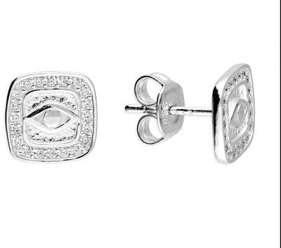 Sterling Silver Cubic zirconia square evil eye studs H6234/S