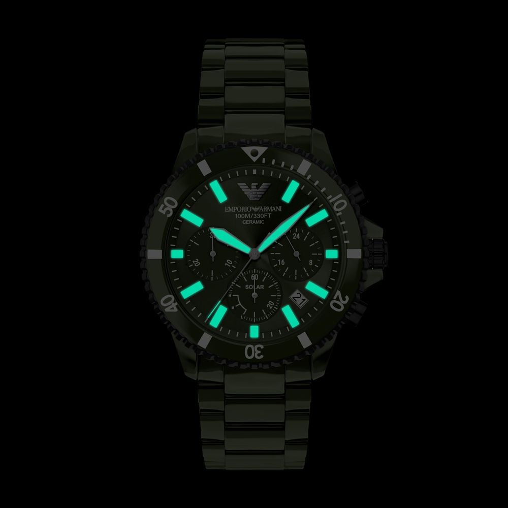 Emporio Armani Solar Chronograph (44mm) Green Dial / Green Ceramic Bracelet AR70023 - alternate view 5
