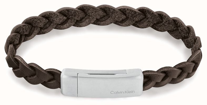 Calvin Klein Contemporary Brown Plaited Leather and Stainless Steel Bracelet 35000131