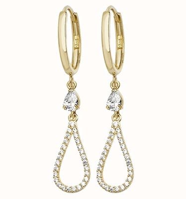 James Moore TH 9k Yellow Gold Cubic Zirconia Drop Earrings ER1095