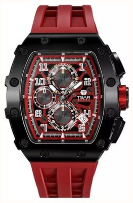 TSAR BOMBA Elemental Series Quartz Calendar (43.5mm) Black Dial / Red Silicone Strap TB8204Q-37