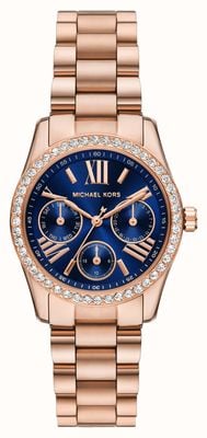 Michael Kors Lexington Lux Multifunction (34mm) Blue Dial / Rose-Gold PVD Stainless Steel Bracelet MK4926